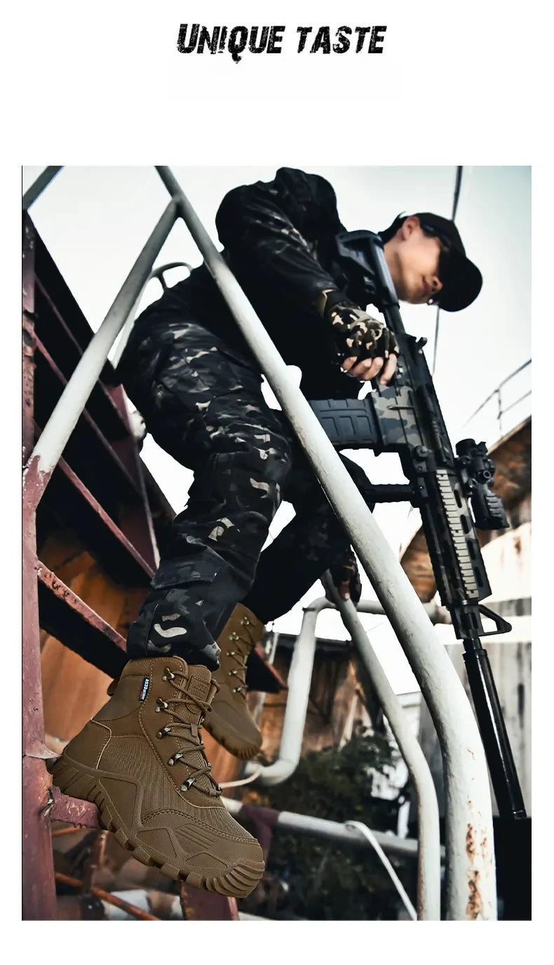 Tooling Style Black High-top Boots Men's Non-slip Combat Boots Dirty-resistant Commuting Versatile British Style High Quality