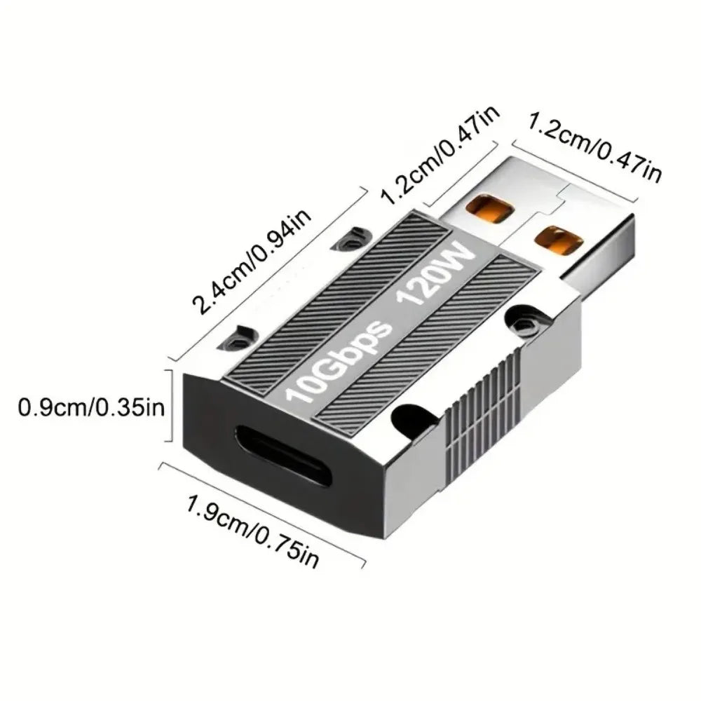 TYPE-C Female to USB Male 120W Fast Charging Zinc Alloy Mechanical Style 10GBPS Fast Transmission OTG Adapter