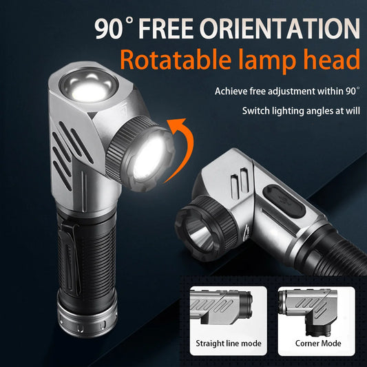 Rotating Flashlight 1300 Lumens USB Rechargeable 4500mAh Removable Battery Aluminum Alloy with Swivel Head Magnetic Base Clip Ad