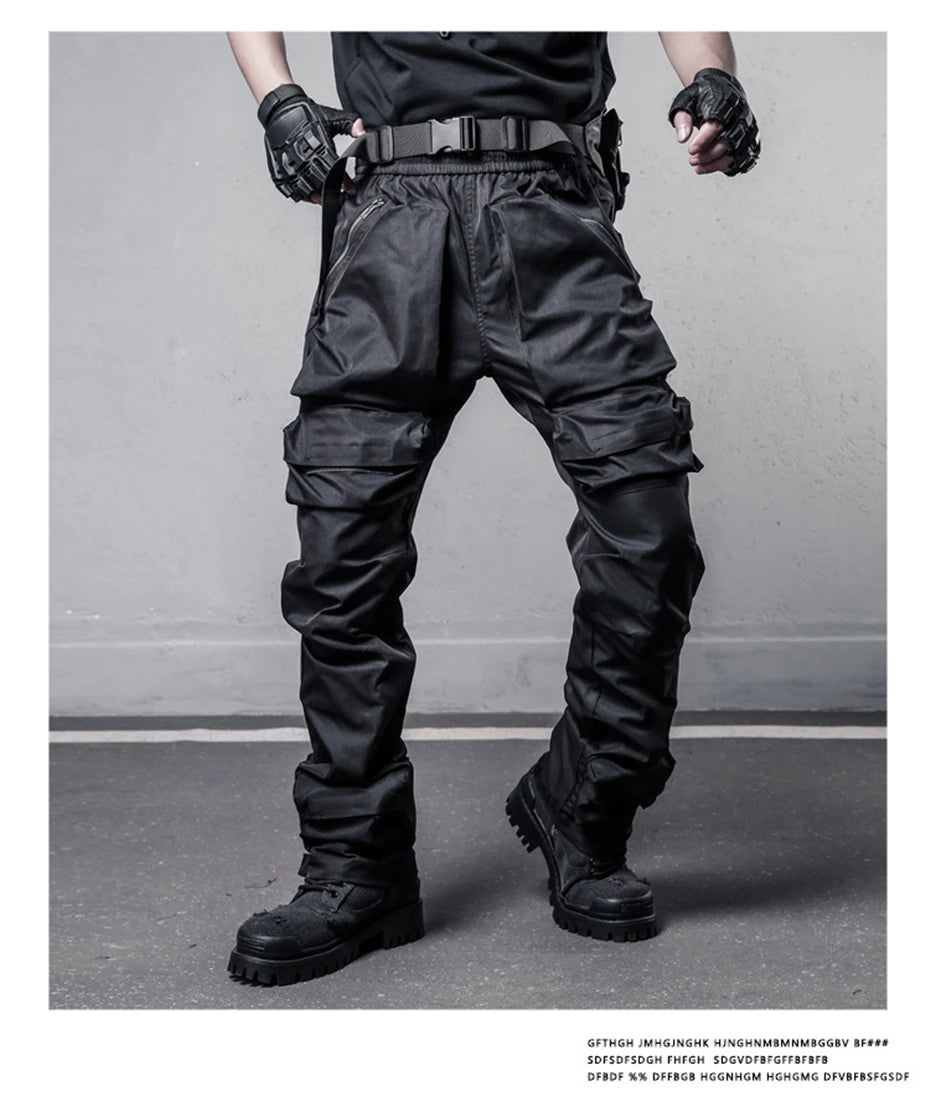 Tactical Cargo Pants Men Streetwear Hip Hop Multiple Pockets Paratrooper Trousers Functional Elastic Waist Casual Pant Techwear