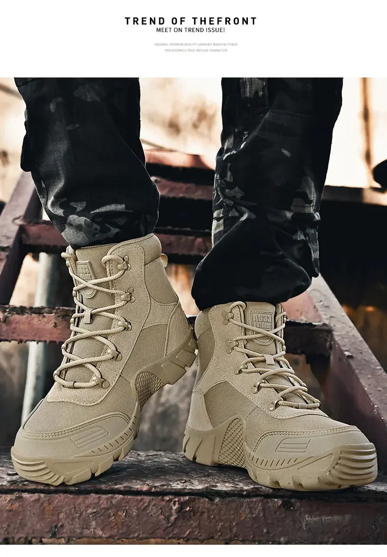 Tooling Style Black High-top Boots Men's Non-slip Combat Boots Dirty-resistant Commuting Versatile British Style High Quality