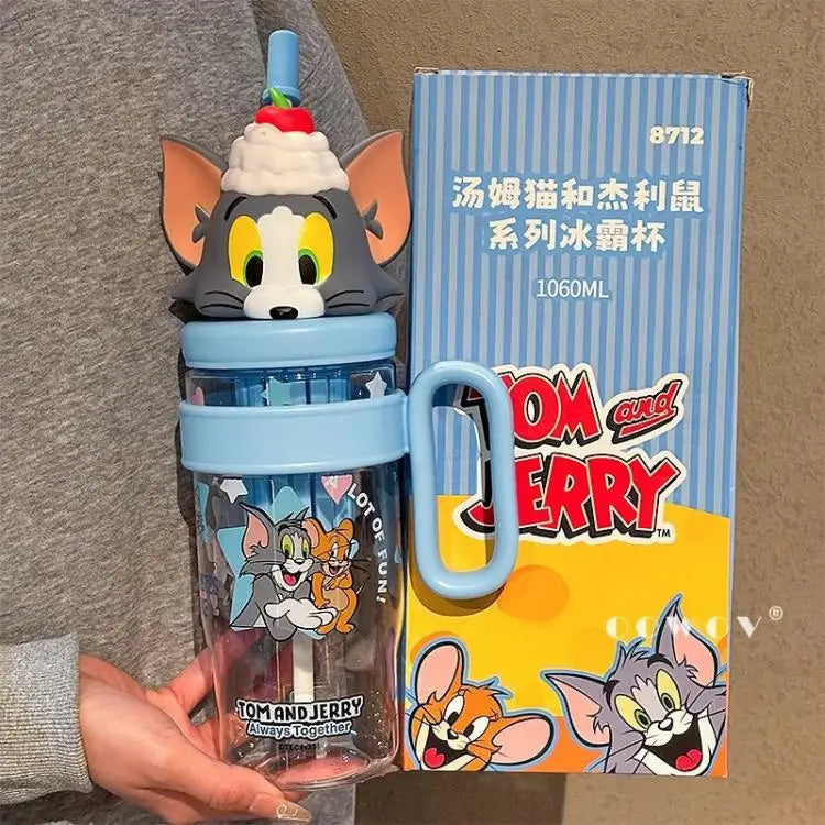Kawaii Tom and Jerry Summer Straw Cup 1060 Ml Large-Capacity Student Outdoor Sports Fitness Water Couple Supplies Holiday Gifts