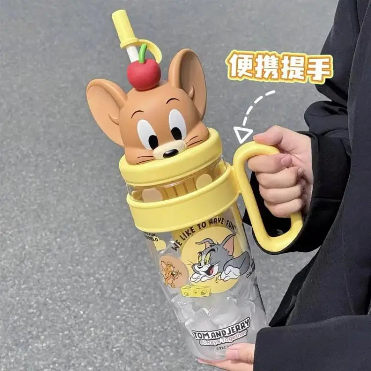 Kawaii Tom and Jerry Summer Straw Cup 1060 Ml Large-Capacity Student Outdoor Sports Fitness Water Couple Supplies Holiday Gifts