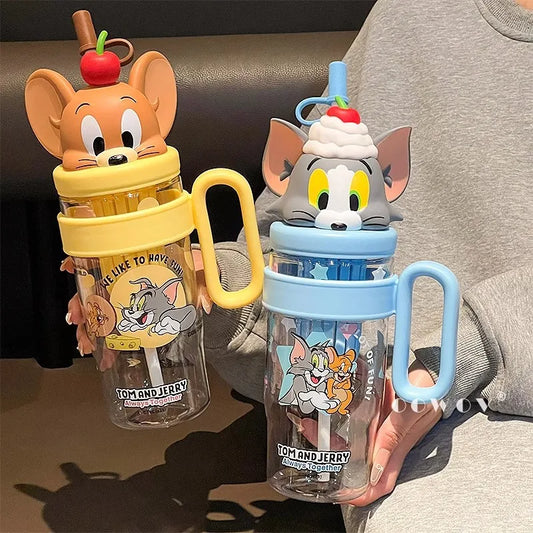 Kawaii Tom and Jerry Summer Straw Cup 1060 Ml Large-Capacity Student Outdoor Sports Fitness Water Couple Supplies Holiday Gifts