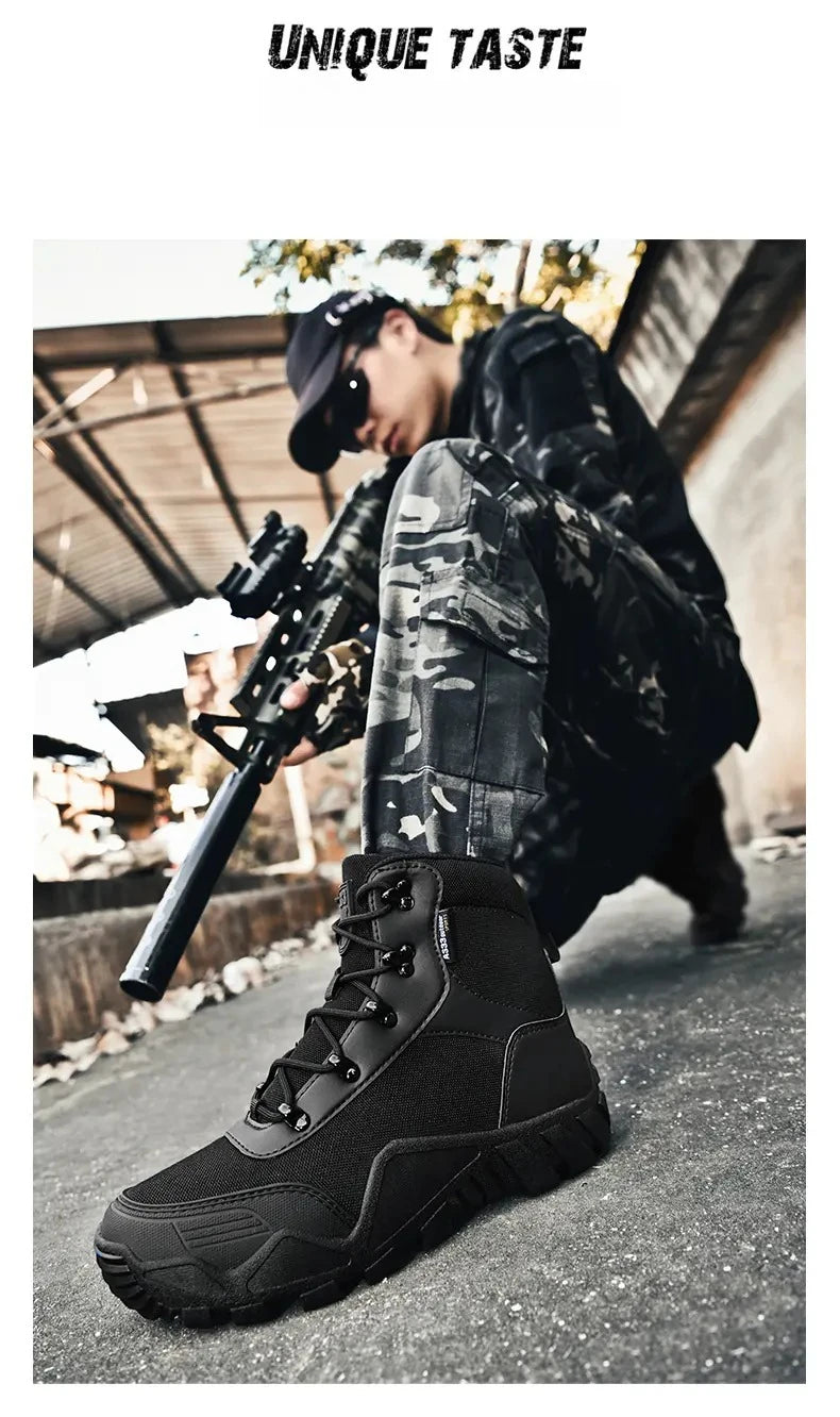 Tooling Style Black High-top Boots Men's Non-slip Combat Boots Dirty-resistant Commuting Versatile British Style High Quality