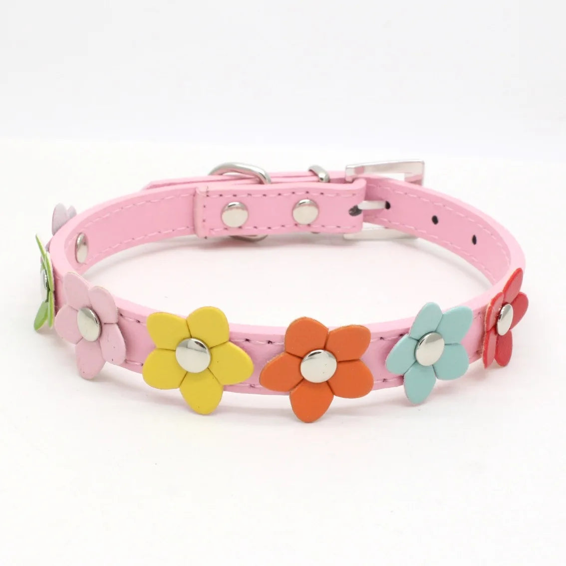 Portable Flowers Pet Dog Collar Leash PU Leather Cat Chain Neck Strap for Small Middle Large Animal Teddy Chihuahua Pug Fashion