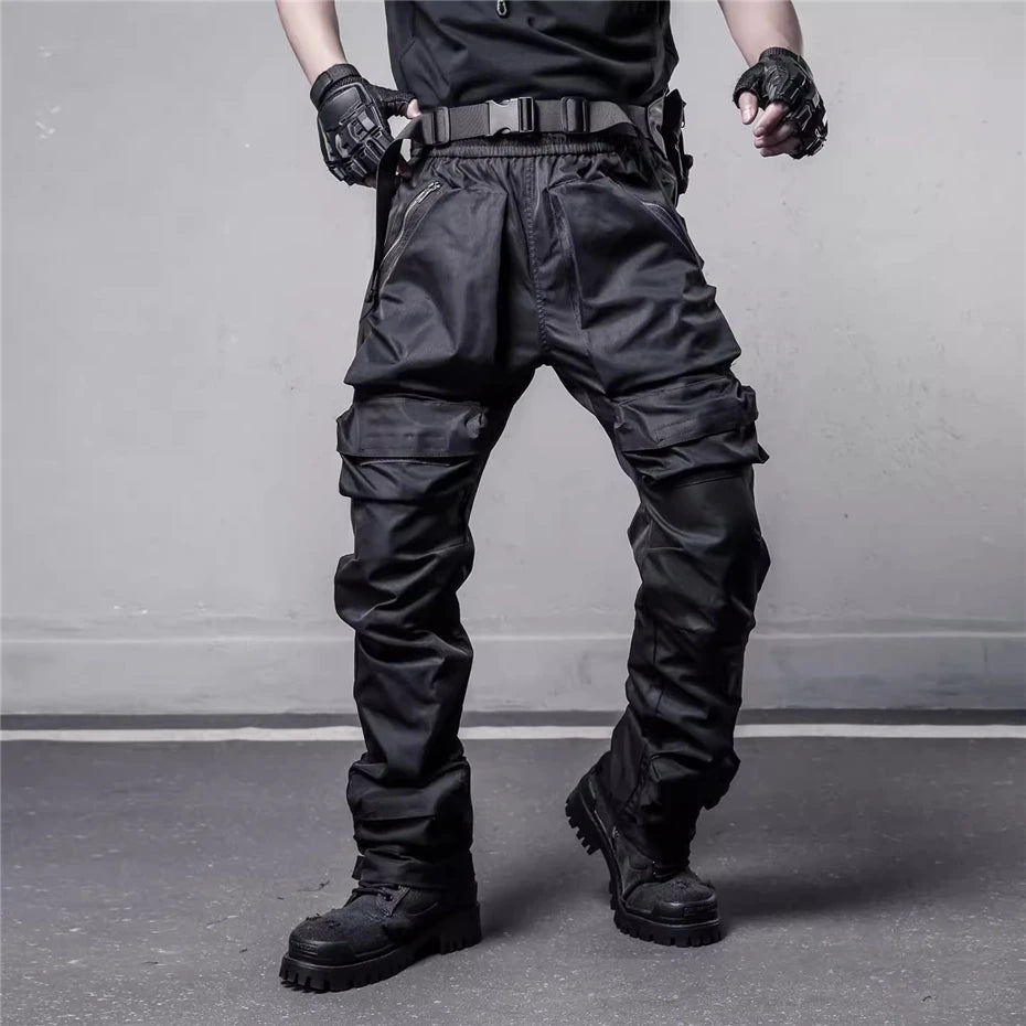 Tactical Cargo Pants Men Streetwear Hip Hop Multiple Pockets Paratrooper Trousers Functional Elastic Waist Casual Pant Techwear