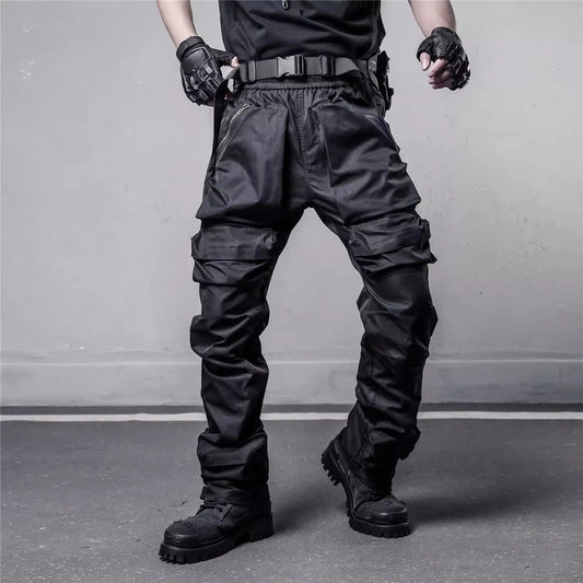 Tactical Cargo Pants Men Streetwear Hip Hop Multiple Pockets Paratrooper Trousers Functional Elastic Waist Casual Pant Techwear
