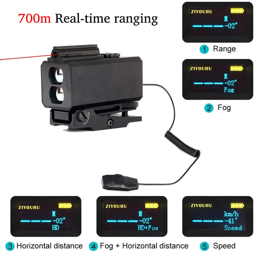 Mini Laser Rangefinder Rifle Scope with Red Dot, Multifunction Tactical Hunting Laser Range Finder, Mount on Gun, 1200m