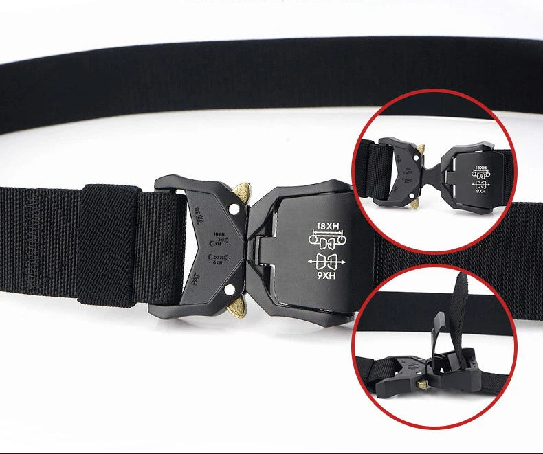 Tactical Belt, Military Hiking 1.5" Work Belt with Heavy Duty Quick Release Buckle New Aluminum Alloy Men's Elastic Belts