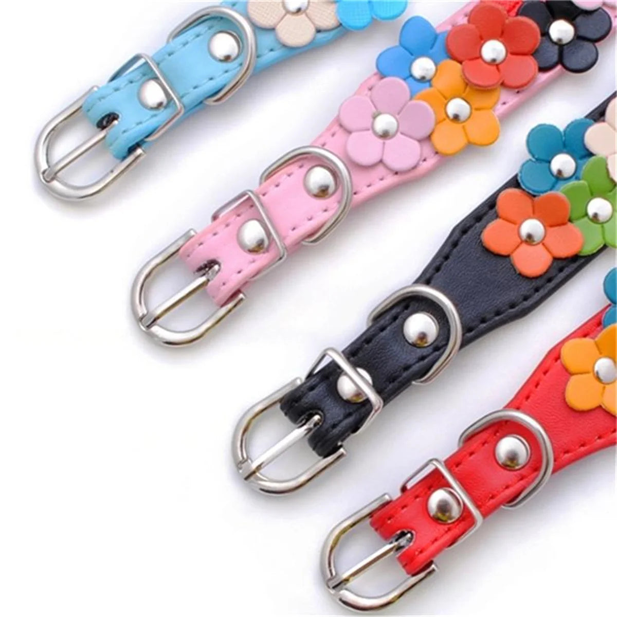 Portable Flowers Pet Dog Collar Leash PU Leather Cat Chain Neck Strap for Small Middle Large Animal Teddy Chihuahua Pug Fashion