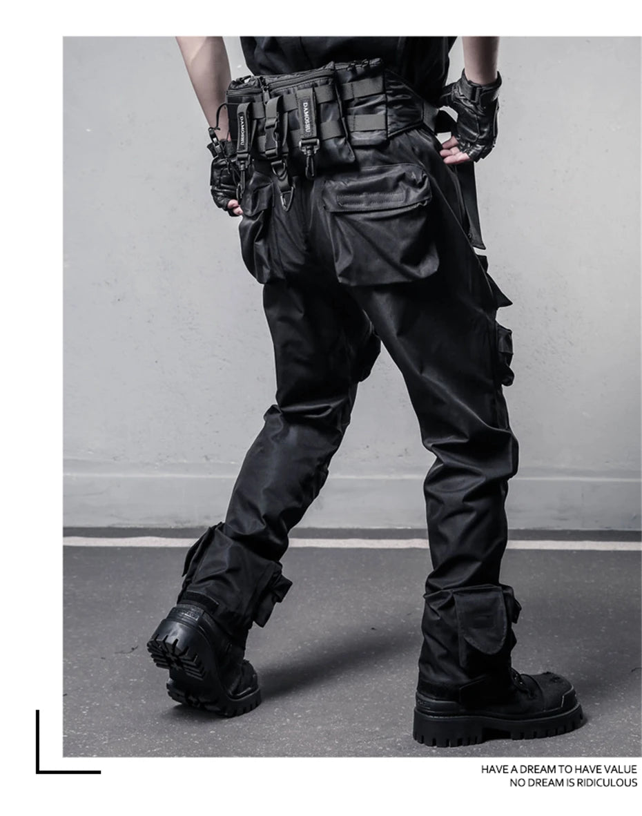 Tactical Cargo Pants Men Streetwear Hip Hop Multiple Pockets Paratrooper Trousers Functional Elastic Waist Casual Pant Techwear