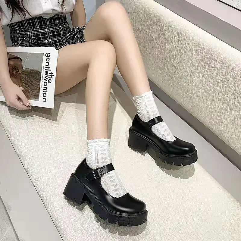 Shoes Women Spring Platform Leather  Flats Casual Oxford Loafers Thick Bottom Ladies Wedge Lolita Shoe Mary Jane Women Moccasins