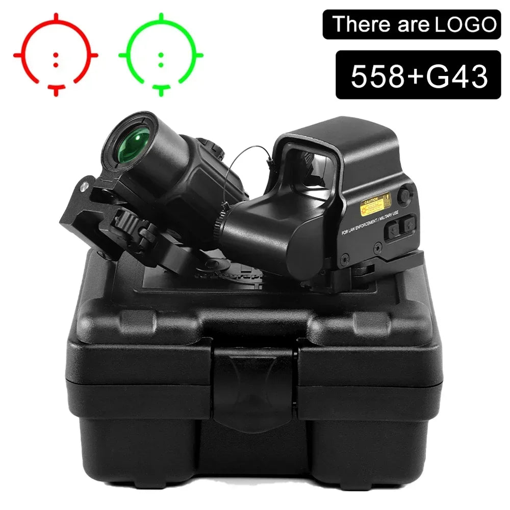 Tactical  558 G43 G33 G45 Holographic Collimator Sight Red Green Dot Sight 3X Magnifier Quick Detachable for Hunting Riflescope