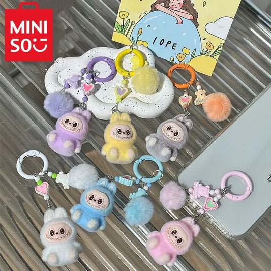 MINISO Cute Keychain Kabubu Aesthetic Keychain for Bag Backpack Pendant Keyring Bag Hanging Keychain Gift Charms Gifts