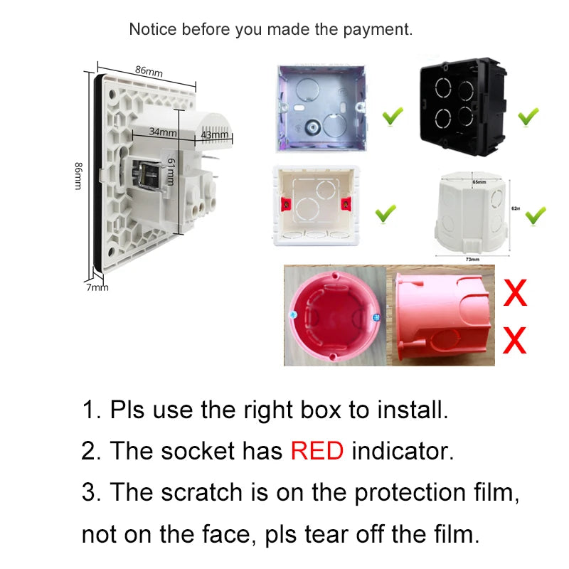 Type-C A Interface Outlet Acrylic Mirror Crystal Panel Black Wall EU Russia Spain French Socket With USB Charge 5V 2100mA Holder