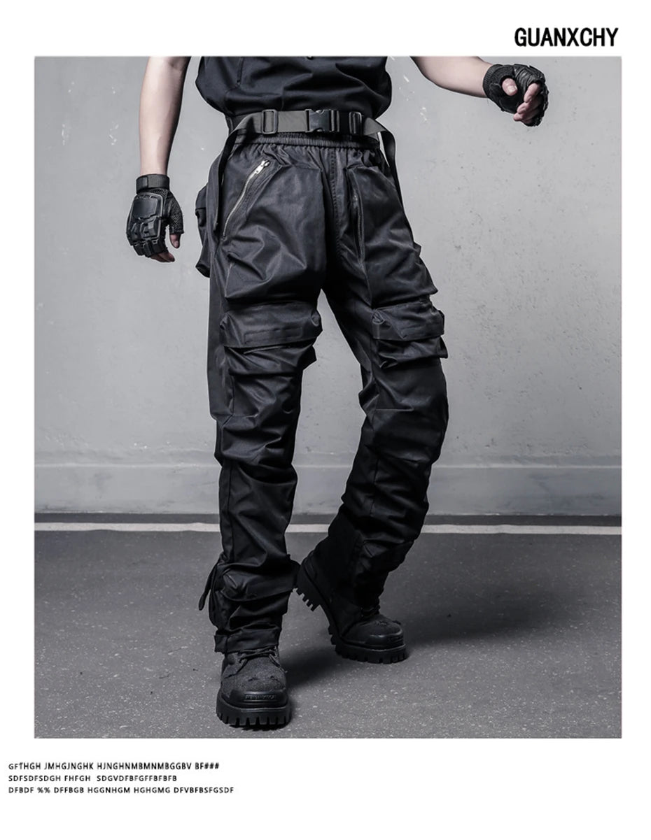 Tactical Cargo Pants Men Streetwear Hip Hop Multiple Pockets Paratrooper Trousers Functional Elastic Waist Casual Pant Techwear