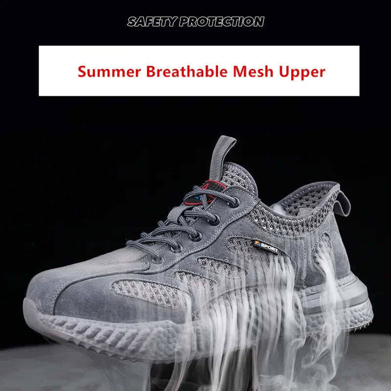 Summer Ssafety Shoes Breathable Lightweight Work Shoes With Steel Toe Anti Puncture Protective Shoe Safety Work Sneakers For Men