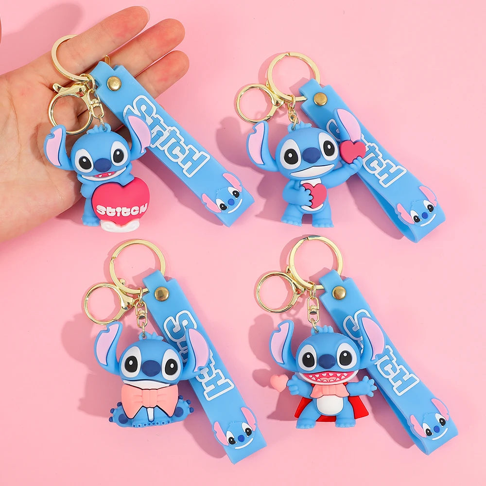 Stitch Keychain, Cute Stitch PVC Doll Key Chain with Chain Ring for Anime Lovers Kawaii Cartoon Bag Car Keys Accessories Gift