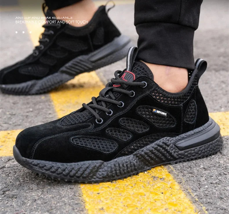 Summer Ssafety Shoes Breathable Lightweight Work Shoes With Steel Toe Anti Puncture Protective Shoe Safety Work Sneakers For Men