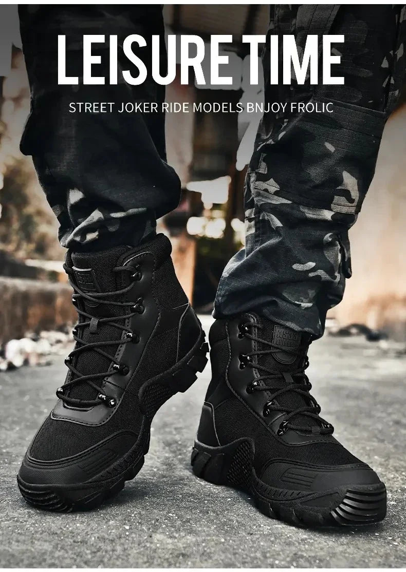 Tooling Style Black High-top Boots Men's Non-slip Combat Boots Dirty-resistant Commuting Versatile British Style High Quality