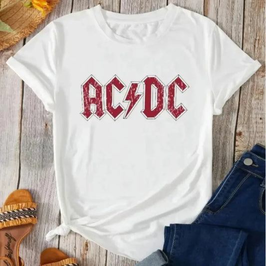 Letter ACDC Printing Summer Women T-Shirt Rock Band Graphic Clothing Men Fashion Tops Tees Female Casual Streetwear