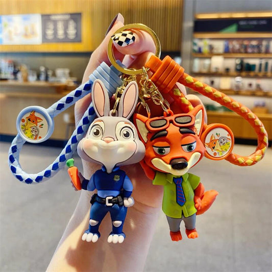 Zootopia Judy Hopps & Nick Wilde Couple Keychain Set - Cute Rabbit & Fox Car Key Rings, Backpack Charms for Fans, Couples, Kids