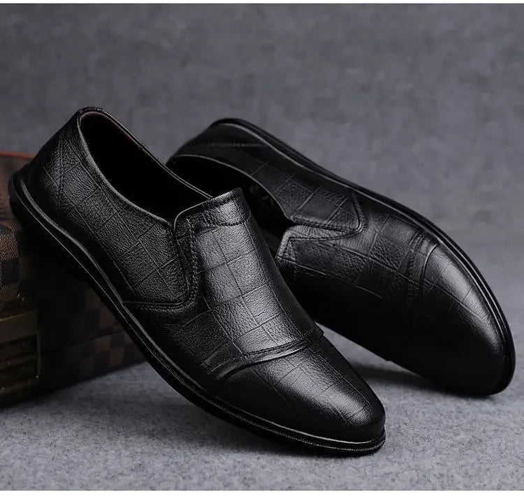 Social Shoe Male Spring Autumn Brown Men's Formal Shoes Round Toe Black Official Leather Casual Cowhide Footwear Clothing Office
