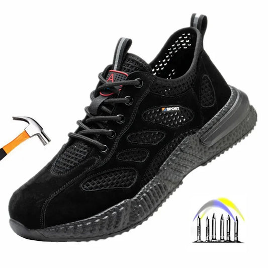 Summer Ssafety Shoes Breathable Lightweight Work Shoes With Steel Toe Anti Puncture Protective Shoe Safety Work Sneakers For Men