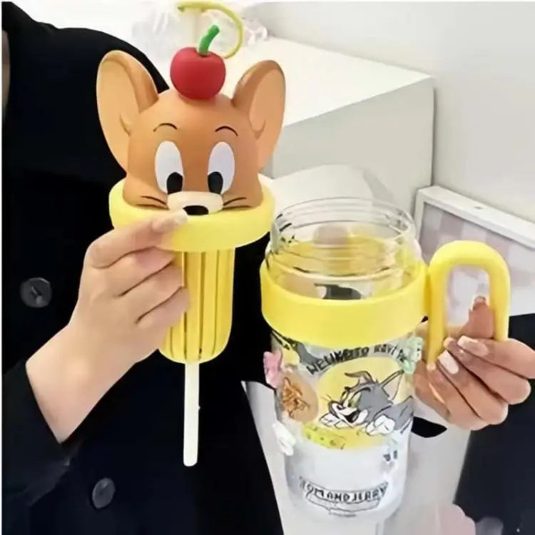 Kawaii Tom and Jerry Summer Straw Cup 1060 Ml Large-Capacity Student Outdoor Sports Fitness Water Couple Supplies Holiday Gifts