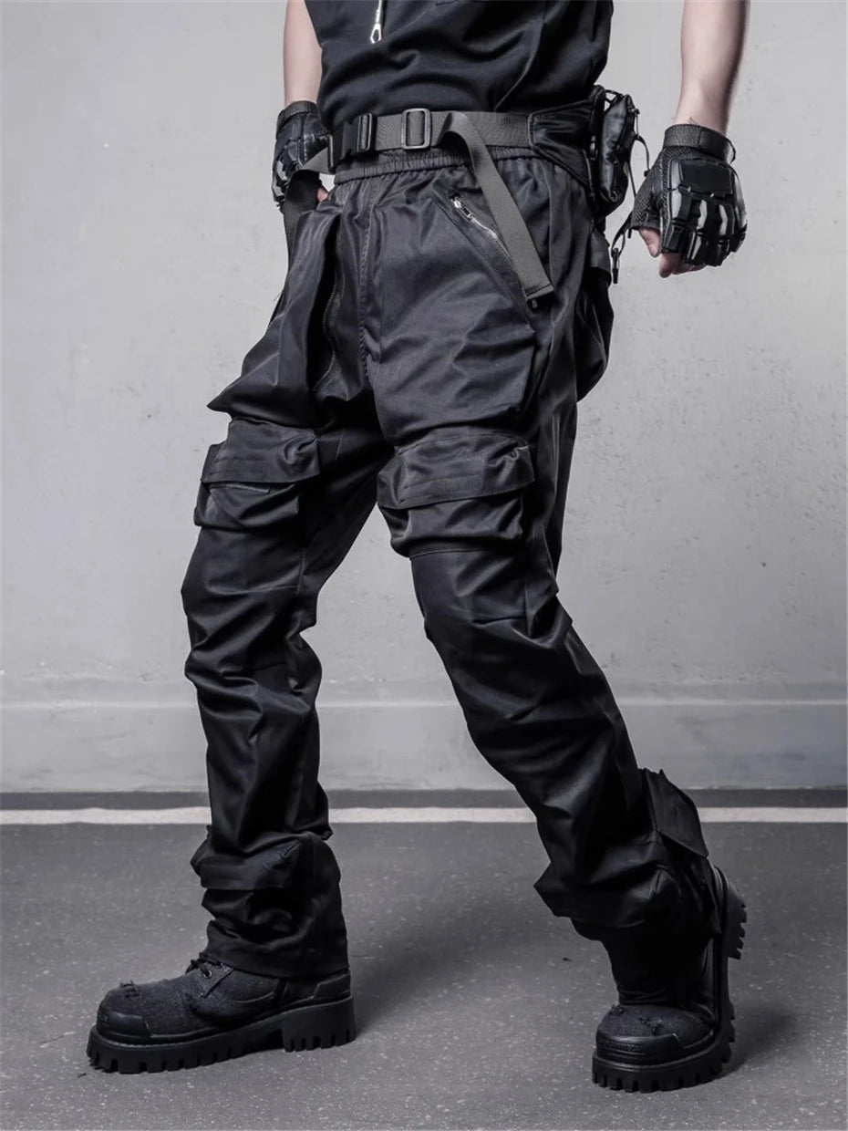 Tactical Cargo Pants Men Streetwear Hip Hop Multiple Pockets Paratrooper Trousers Functional Elastic Waist Casual Pant Techwear