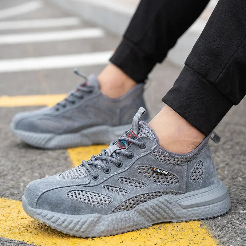 Summer Ssafety Shoes Breathable Lightweight Work Shoes With Steel Toe Anti Puncture Protective Shoe Safety Work Sneakers For Men