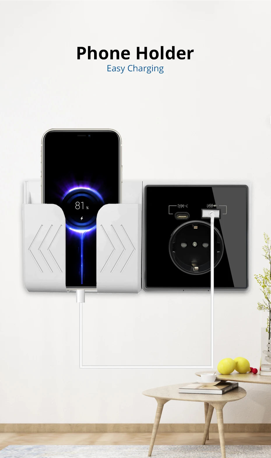 Type-C A Interface Outlet Acrylic Mirror Crystal Panel Black Wall EU Russia Spain French Socket With USB Charge 5V 2100mA Holder