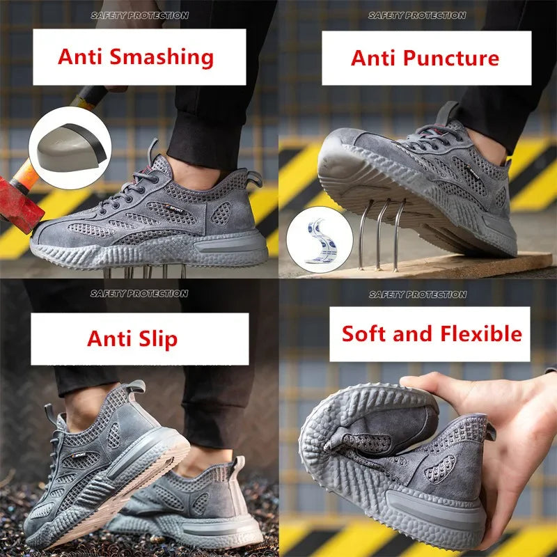 Summer Ssafety Shoes Breathable Lightweight Work Shoes With Steel Toe Anti Puncture Protective Shoe Safety Work Sneakers For Men