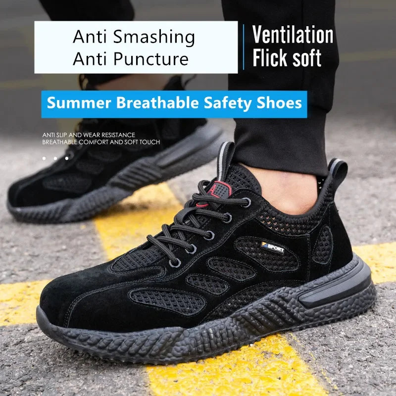 Summer Ssafety Shoes Breathable Lightweight Work Shoes With Steel Toe Anti Puncture Protective Shoe Safety Work Sneakers For Men