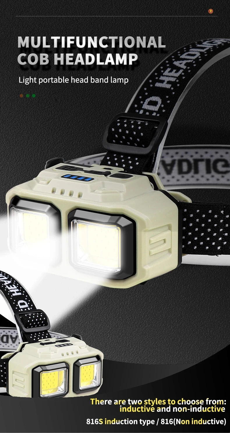 Powerful COB Headlamp Torch USB Rechargeable Flashlight Headlight Waterproof Head Light Camping Fishing Mining Light Lamp Torch