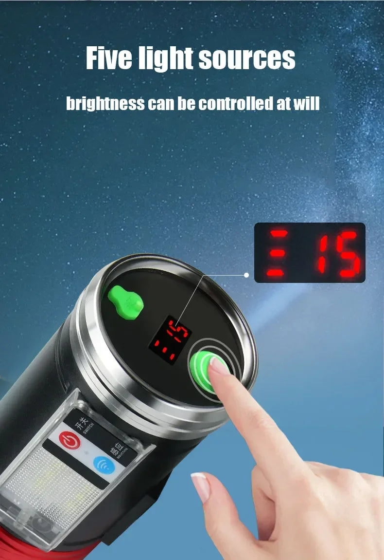 Super Bright Night Fishing Flashlight USB Rechargeable Searchlight Bait Purple Blue Handlamp 5 Light Source with Bracket