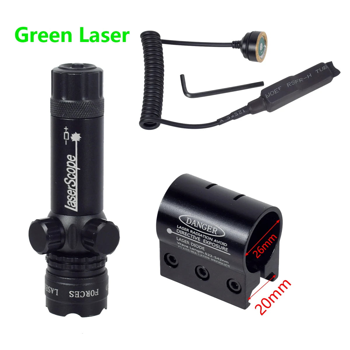 Tactical 532nm Scope With Pressure Switch Rifle Green Dot La-ser Red Dot La-ser Sight Picatinny Mounting Hunting Riflescope 20