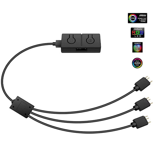 5V/3Pin ADD-RGB to 12V/4PIN Adapter Sync with Motherboard 5V ARGB to 12V RGB Converter Built-In 50 Color Modes