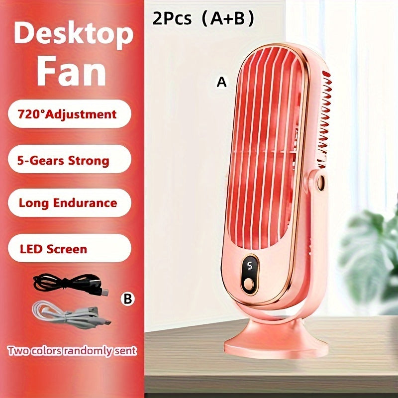 Portable USB Desk Fan, Small Cooling Fan With Smart 5 Speed Led Display, Suitable For Office, Bedroom, Living Room, Outdoor Use