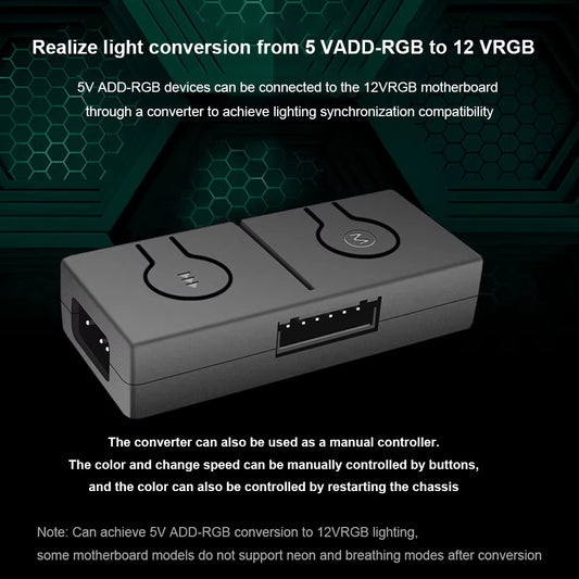 5V/3Pin ADD-RGB to 12V/4PIN Adapter Sync with Motherboard 5V ARGB to 12V RGB Converter Built-In 50 Color Modes
