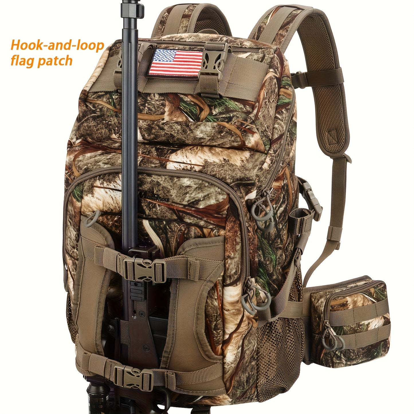 Hunting Backpack, Camo Hunting Pack with Rain Cover, Long-Lasting Large Capacity Hunting Day Pack for Rifle Bow Gun