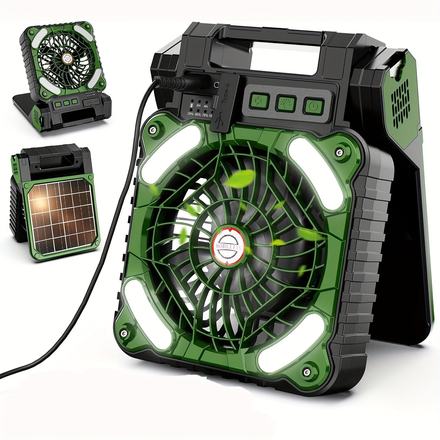 Solar Powered Camping Fan With LED Lantern, 4 Speeds Powerful Wind Rechargeable Battery Operated Portable Fan, 90° Folding Desk Fan With Timer Power Bank For Outdoor Travel Tent Personal Fan