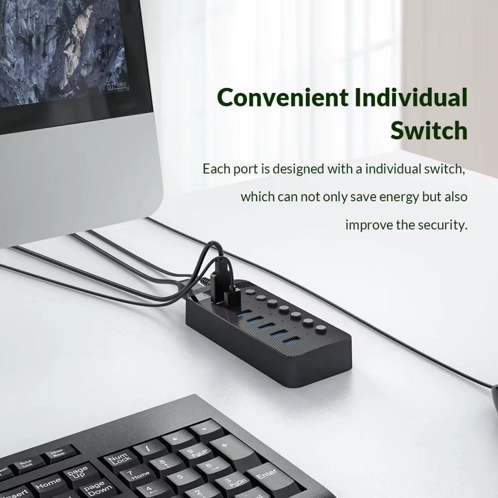 Sub-Brand QIC Industrial USB 3.0 HUB 7 Port 10 Port USB OTG Splitter with 12V Power Adapter Support Charger for Computer