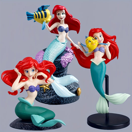 Disney Little Mermaid Ariel PVC Figure Set, Anime Mermaid Princess Collectible Model Kit, Authorized Decorative Cartoon Ornament for Car, Office, Home, Gift for Ages 14+
