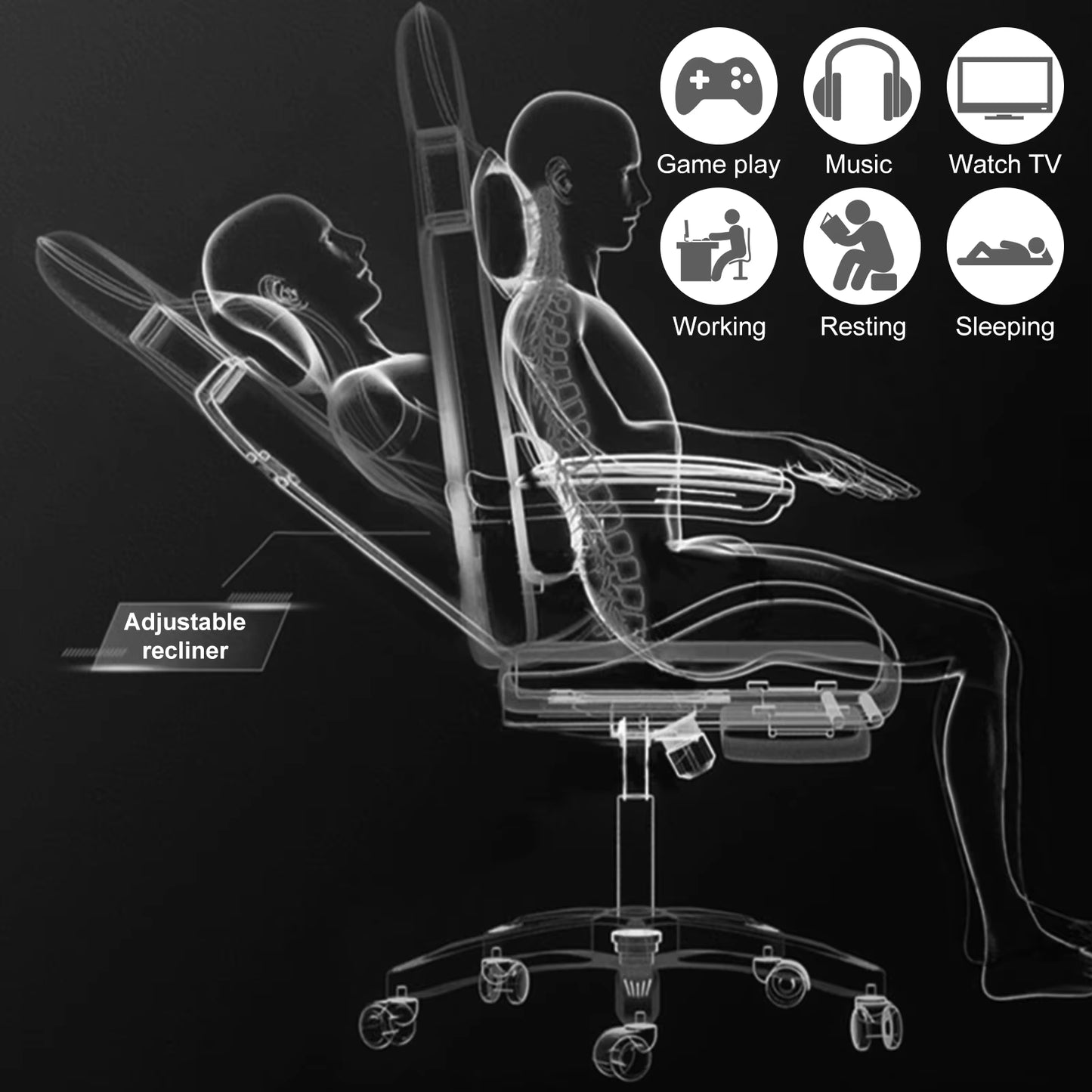 Gaming Chair with Bluetooth-Compatible Speakers and RGB LED Lights Massage Computer Gaming Chair with Height Adjustable