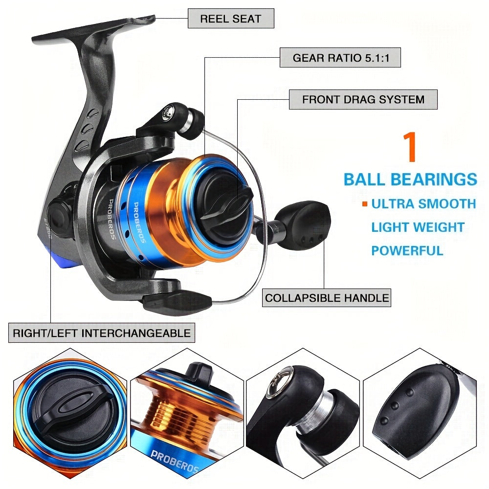 PROBEROS Complete Fishing Kit: 149.35cm-240.79cm Lightweight Glass Steel Spinning Rod & Reel Combo, Colorful Lures, Sinkers, Hooks with Camo Storage Bag - Perfect for Freshwater & Saltwater, Fishing Hooks
