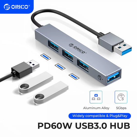 Aluminum Type C HUB 4 Port USB 3.0 2.0 Ultra Slim Portable Splitter Card Reader Adapter Station for Computer Accessories