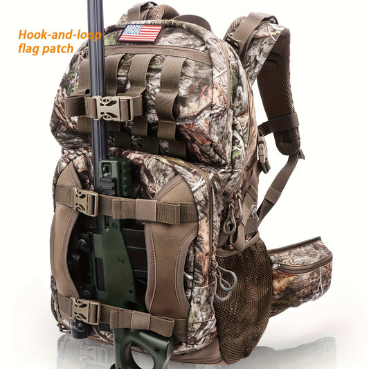 Moishow Hunting Backpack, Camo Hunting Backpacks for Men, Silent Hunting Pack with Bow & Rifle Holder, Hunting Day Pack for Rifle Bow Gun, Hunting Bag