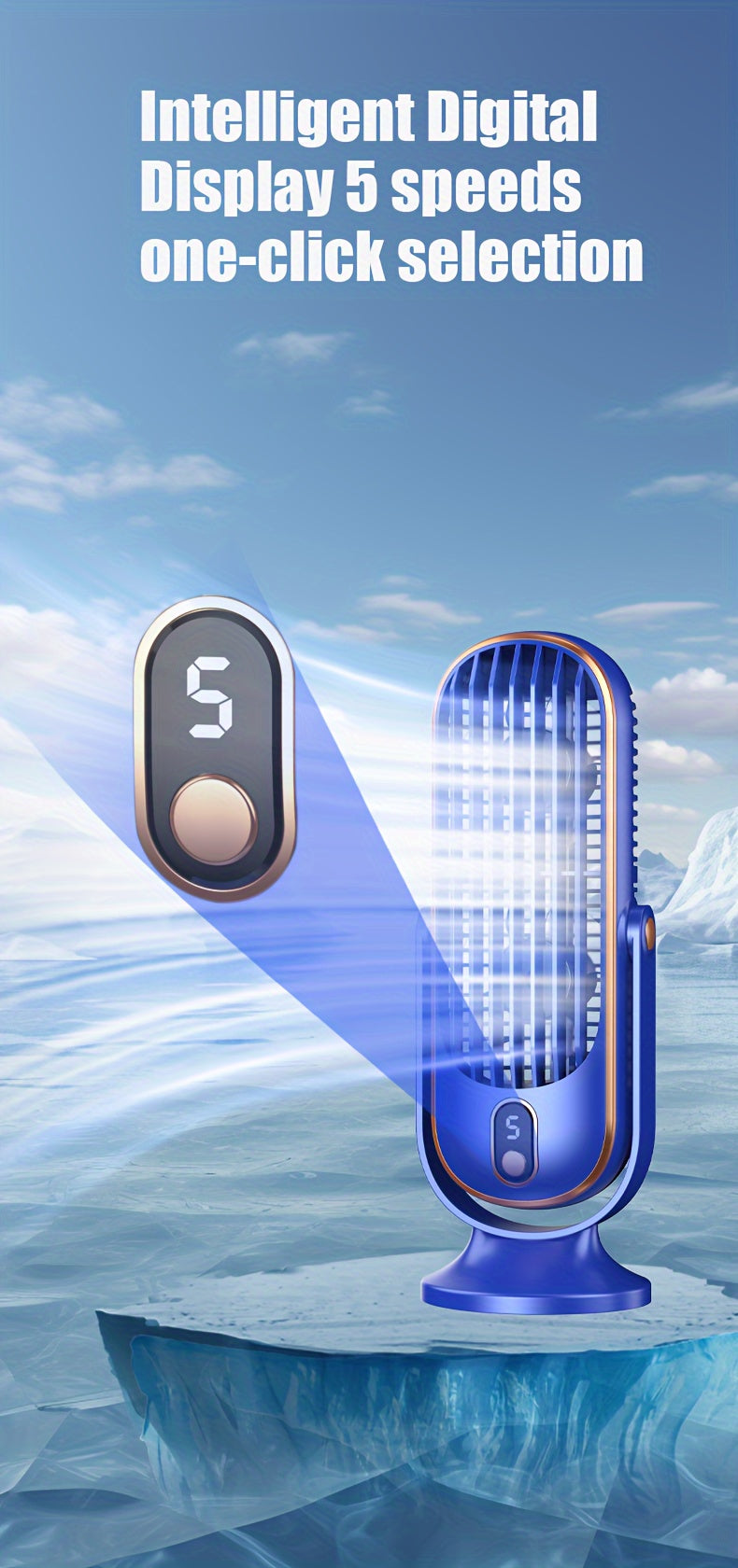 Portable USB Desk Fan, Small Cooling Fan With Smart 5 Speed Led Display, Suitable For Office, Bedroom, Living Room, Outdoor Use